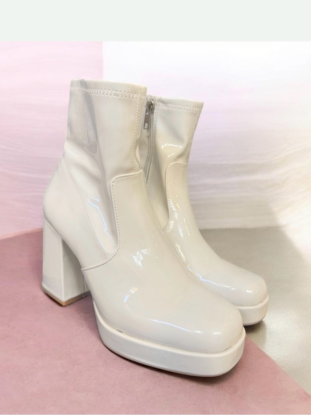 STEVE MADDEN EVER BONE PATENT Chucky heel PLATFORM go go boots women’s size 8